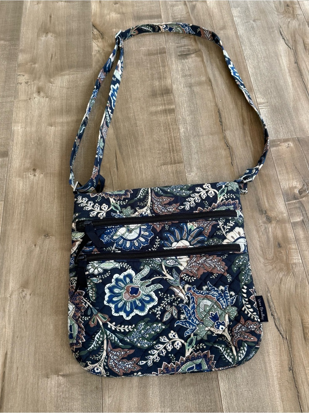 Vera Bradley Java Navy Camo Triple Zip Crossbody Purse Adjustable Floral Bag